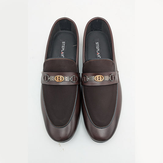 Men's Dual-Tone Brown & Black Dress Shoe with Interlocking Buckle