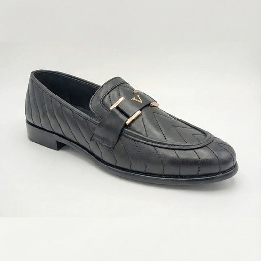 Men's Chevron-Stitch Formal Shoe with Metal V-Logo
