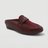 STEPLAR Burgundy Mule Wedge with Rhinestone Buckle