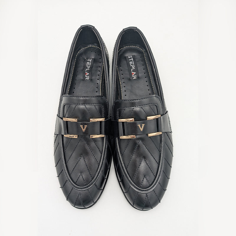 Men's Chevron-Stitch Formal Shoe with Metal V-Logo
