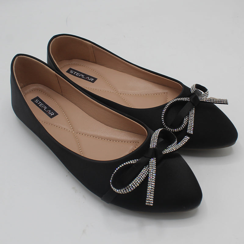 STEPLAR Velvet Rhinestone Bow Flat