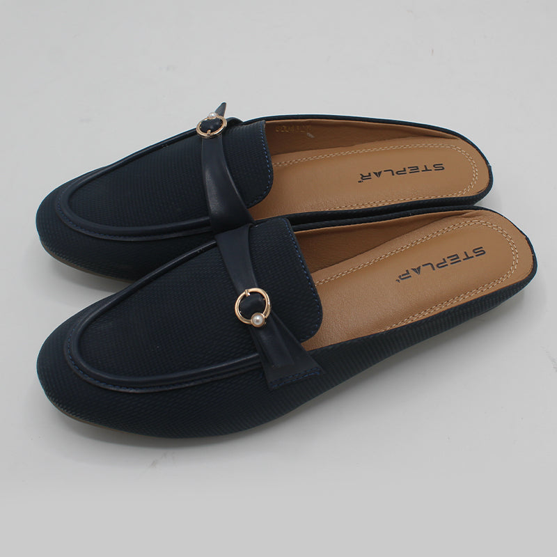 STEPLAR Navy Textured Backless Mule