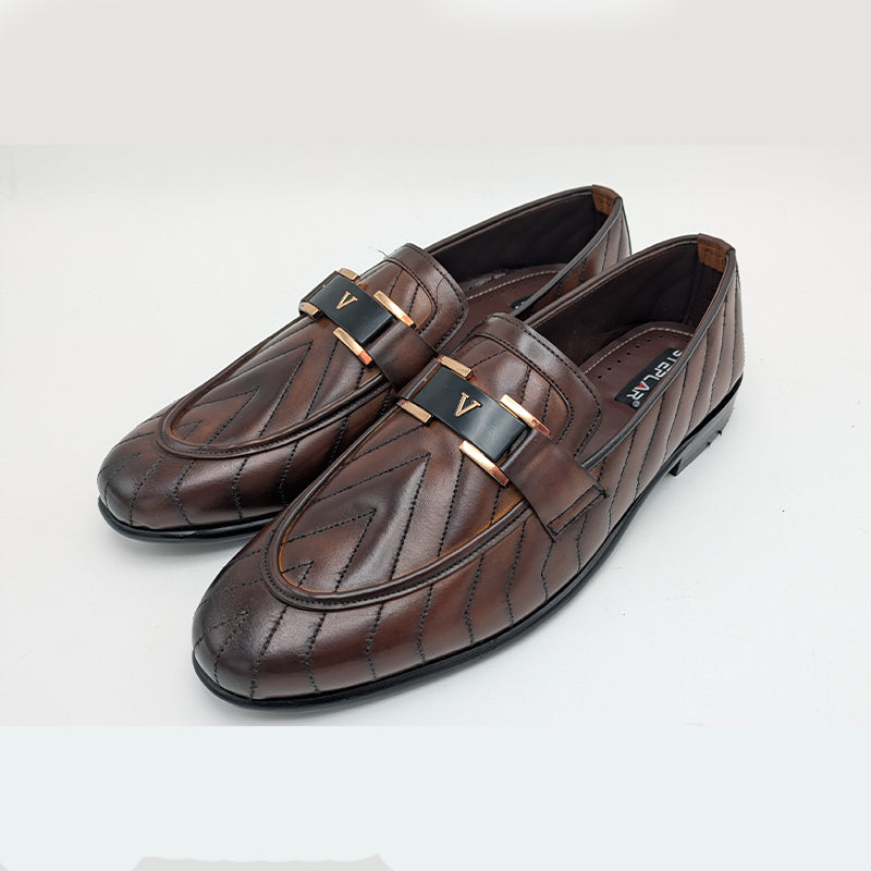 Men's Chevron-Stitch Formal Shoe with Metal V-Logo