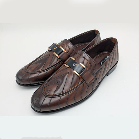 Men's Chevron-Stitch Formal Shoe with Metal V-Logo