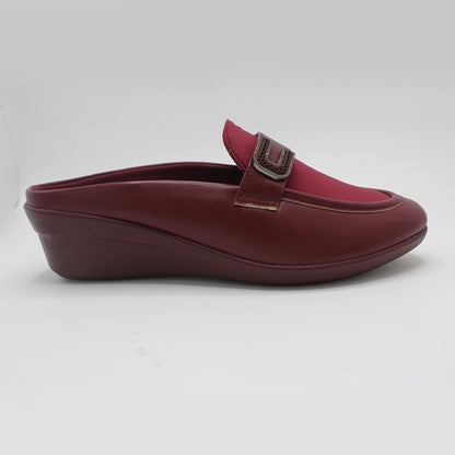 STEPLAR Burgundy Mule Wedge with Rhinestone Buckle