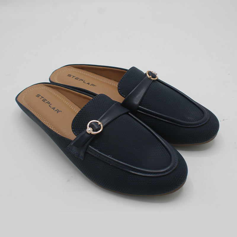 STEPLAR Navy Textured Backless Mule