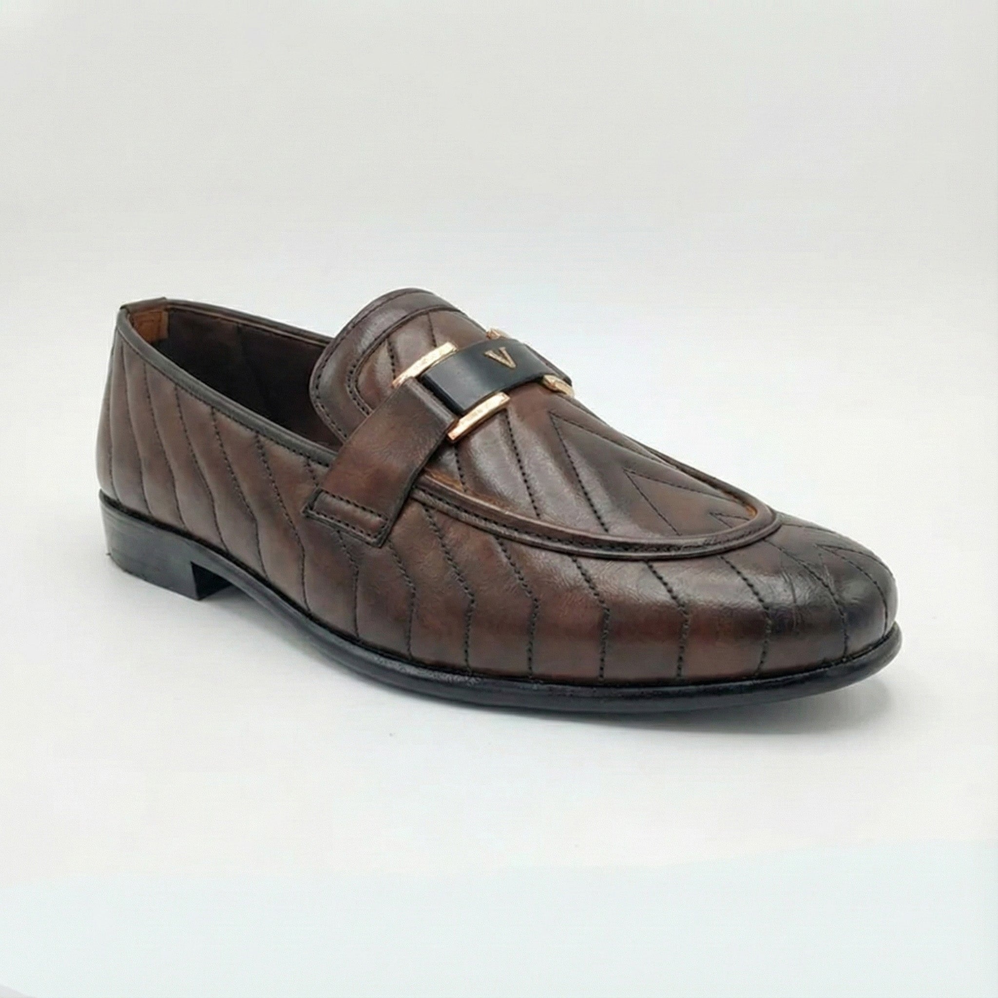Men's Chevron-Stitch Formal Shoe with Metal V-Logo – Steplar
