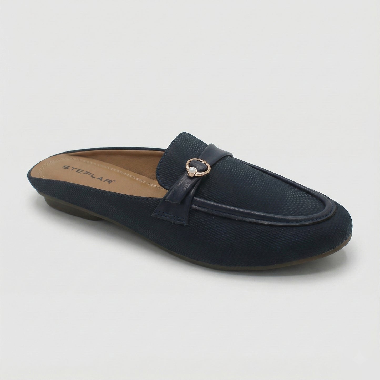STEPLAR Navy Textured Backless Mule