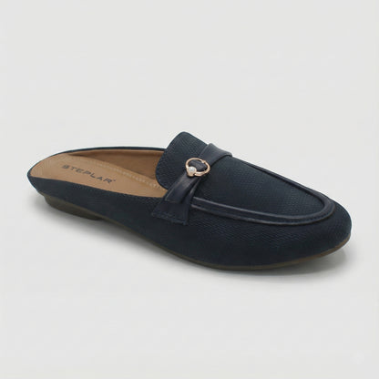 STEPLAR Navy Textured Backless Mule