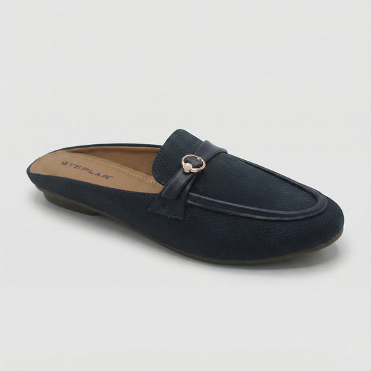 STEPLAR Navy Textured Backless Mule