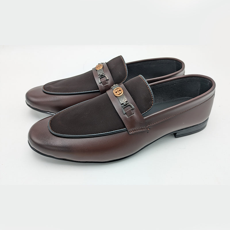 Men's Dual-Tone Brown & Black Dress Shoe with Interlocking Buckle