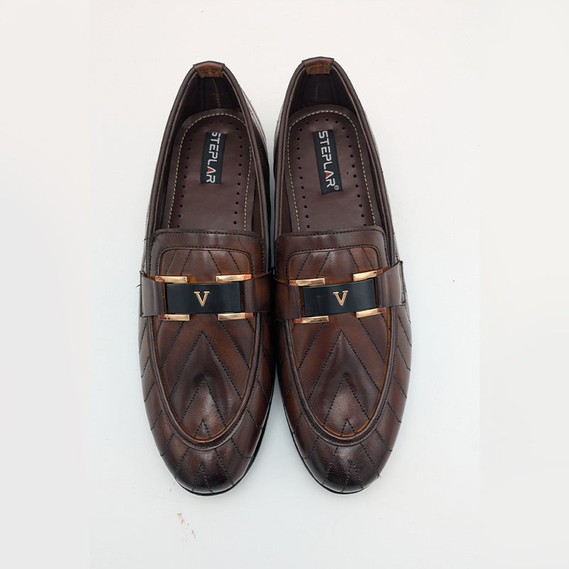 Men's Chevron-Stitch Formal Shoe with Metal V-Logo